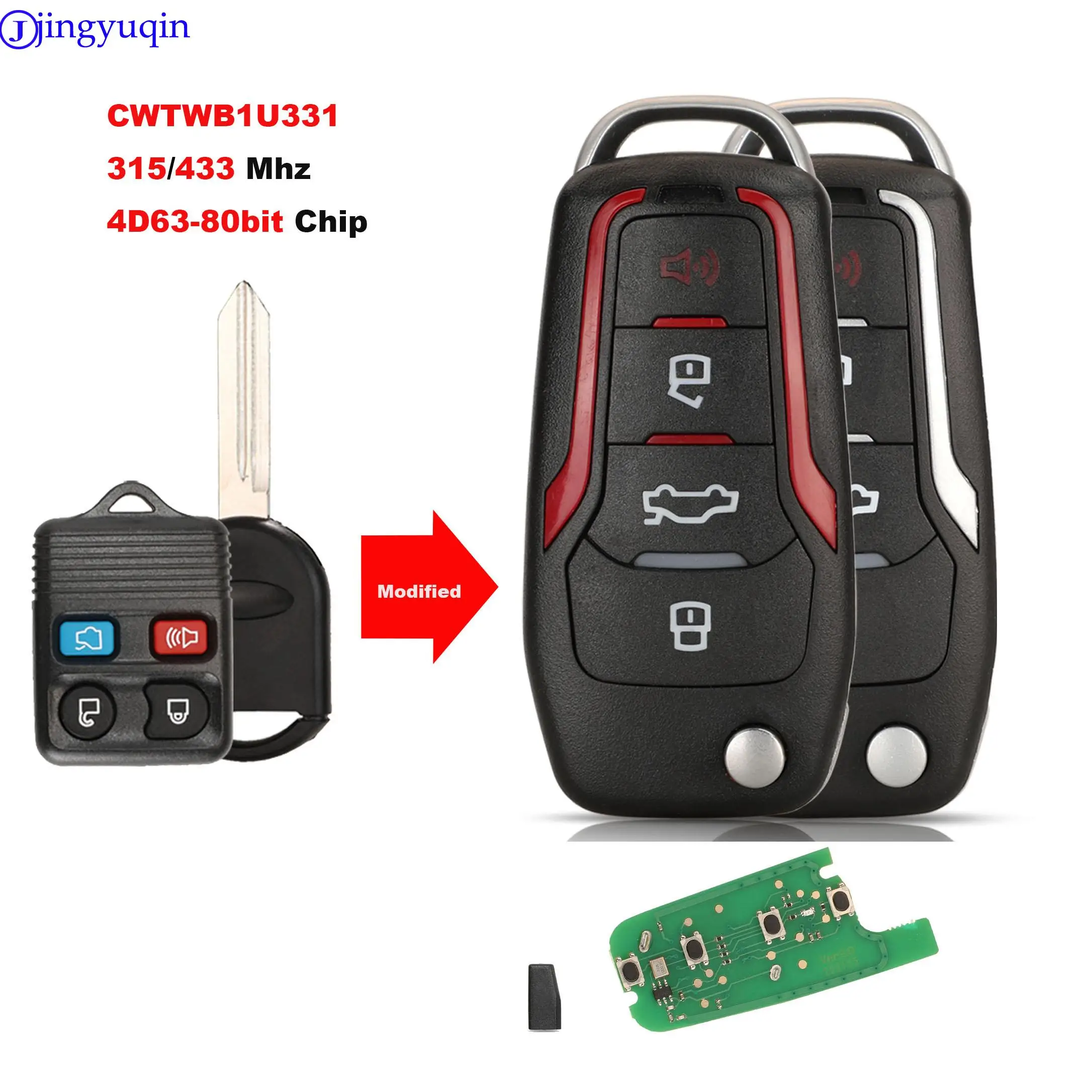 

jingyuqin 315/433Mhz Remote For Ford Escape F 150 Explorer 2001-2007 CWTWB1U345 CWTWB1U331 CWTWB1U212 GQ43VT11T Key Transmitter