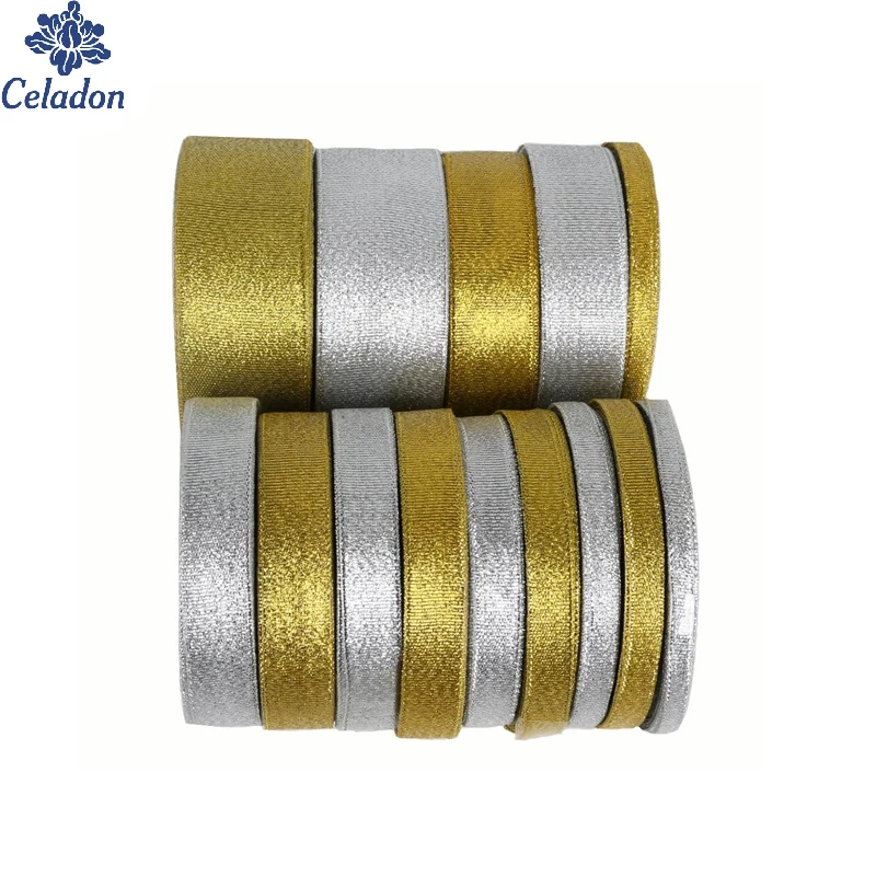 25 Yards/Roll Handmade Gold Silver Glitter Ribbon 7-38mm Luster Wedding Christmas Decoration DIY Webbing Card Gift Wrapping