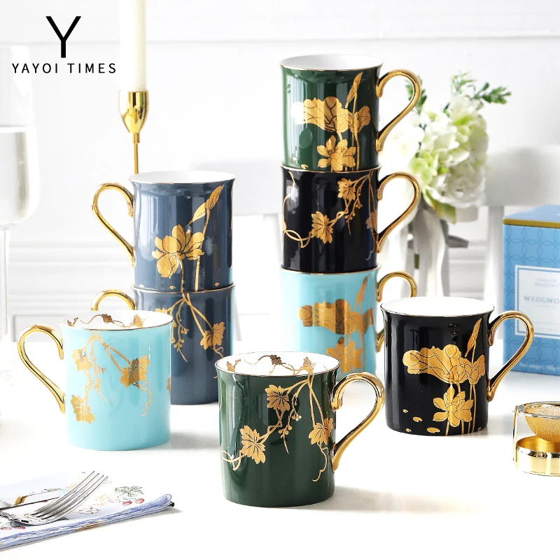 

Yayoi era gold lotus grape bone China mugs new Chinese style afternoon tea cup office gift boxes