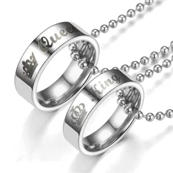 Her King & His Queen Couple Necklaces Stainless Steel Ring Pendant Lovers Jewelry Valentine's Day Gift чокер