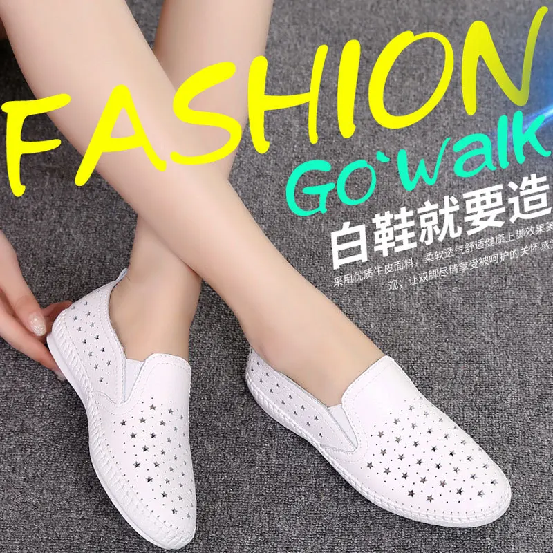 Women\'s shoes Summer Single Shoes Small White Shoes Stars Hollow Loafers for Women Loafers Flat Heels for