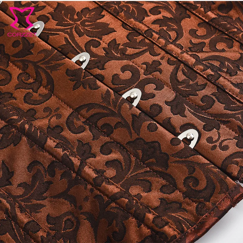 Brown Lantern Sleeve Steel Boned Victorian Corset Top Sexy Korsett For Women Plus Size Gothic Clothing Vintage Steampunk Clothes