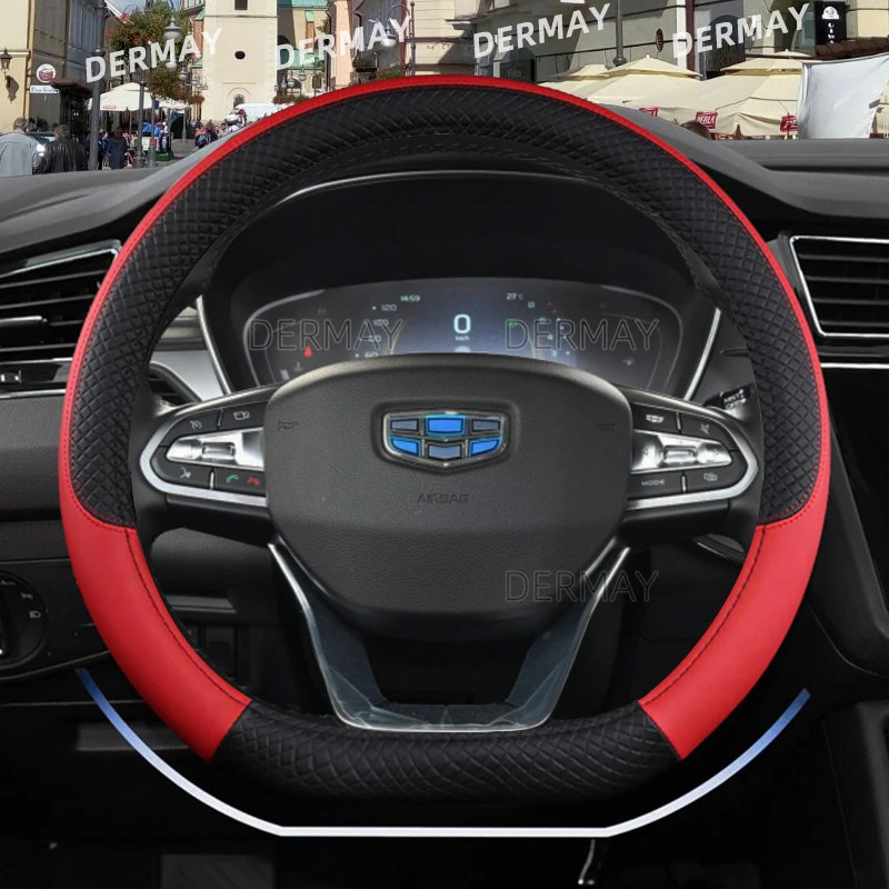 D Shape Steering Wheel Cover PU Leather for Geely Atlas Emgrand EC7 Coolray VW Golf 7 Hyundai Santa fe 2014-2020