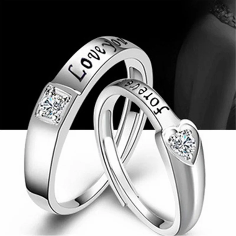2 Teile/sätze Zirkon Herz Passenden Paar Ringe Set Für Immer Endlose Liebe Hochzeit Ring Für Frauen Männer Charme Valentinstag schmuck – Detail 1
