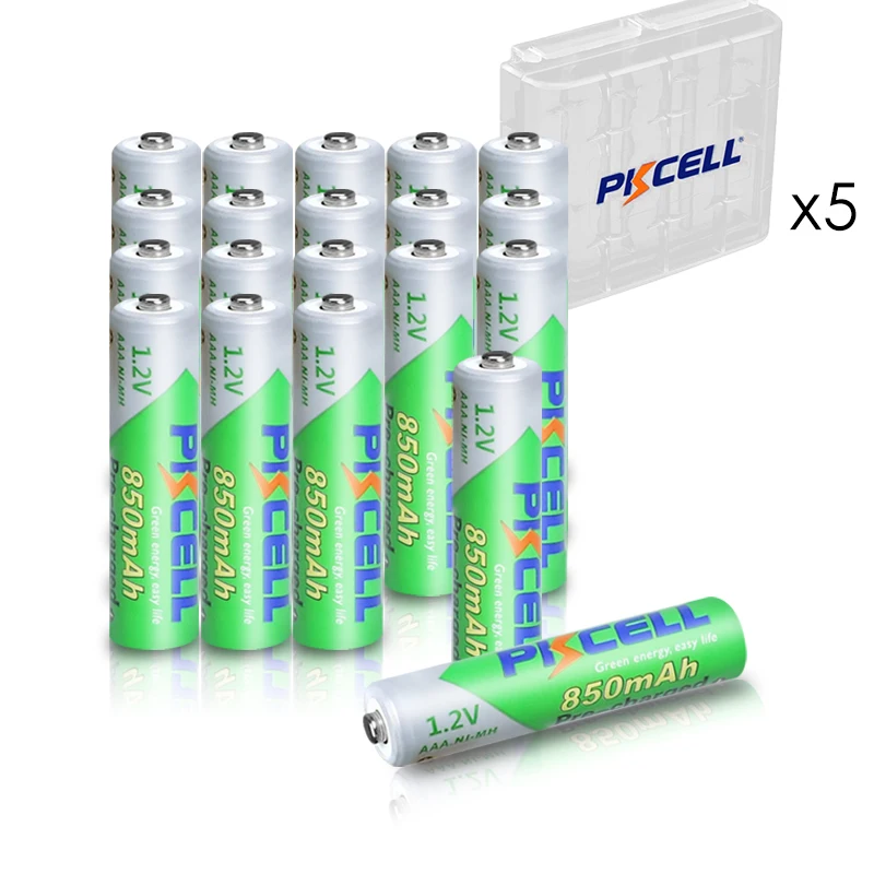 20pcs PKCELL AAA Battery 850mAh 1.2V NI-MH AAA Low self discharge 3A Rechargeable batteries and 5pcs battery box holder AA/AAA