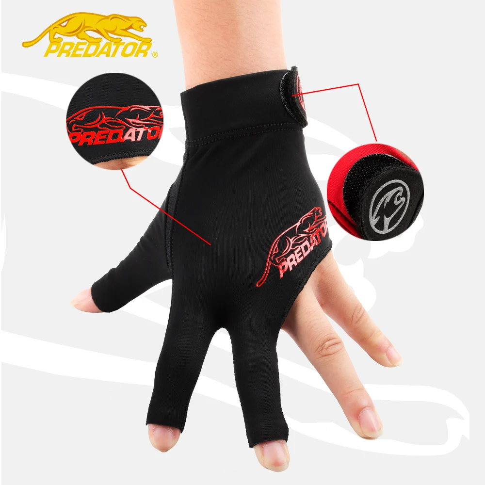 PREDATOR-guantes de billar para hombre y mujer, manoplas cómodas y duraderas, color negro y rojo, accesorios profesionales, 3142