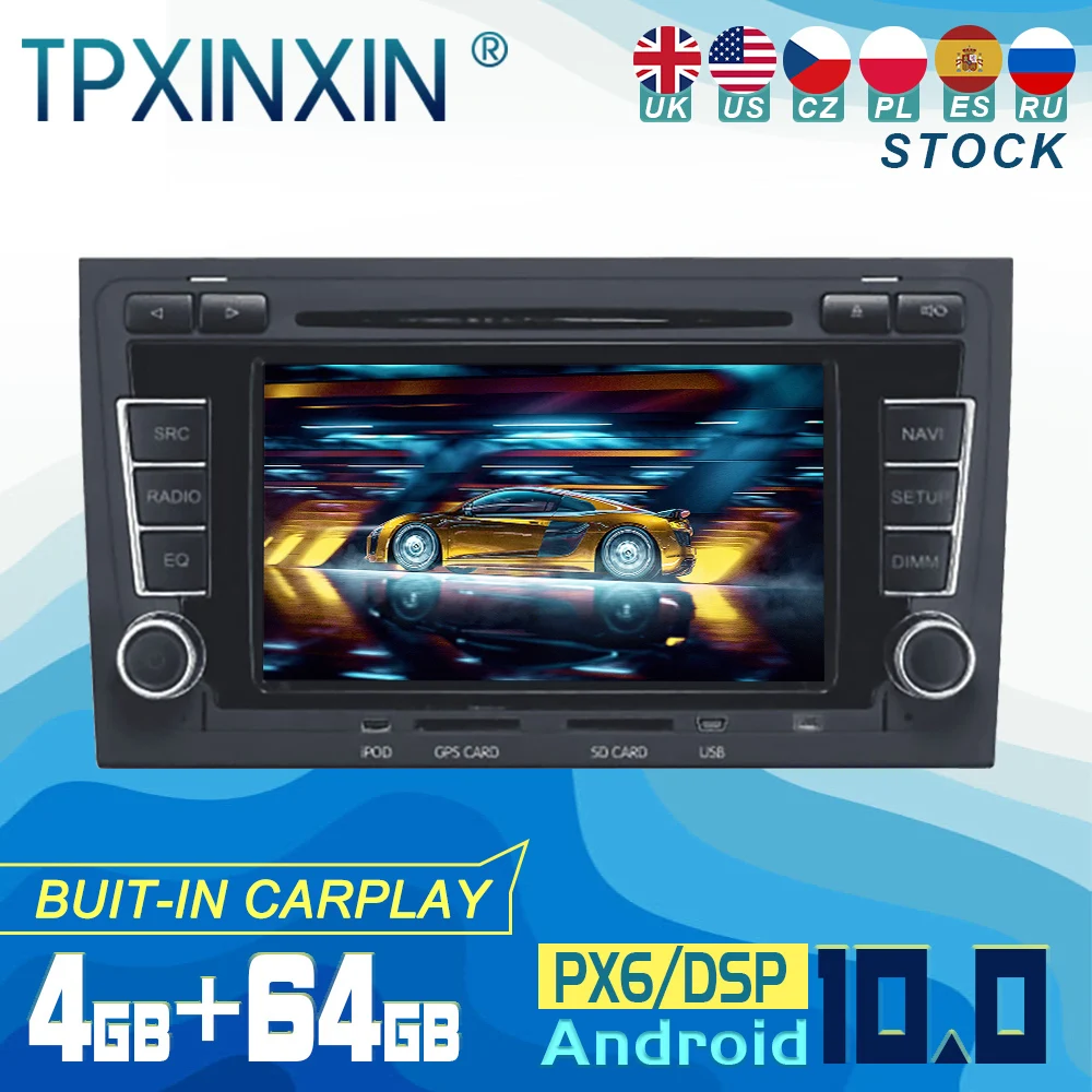 

PX6 для AUDI A4 2002-2007 Android 10 Carplay радио плеер Автомобильный GPS-навигатор головное устройство Автомобильное стерео WIFI DSP BT