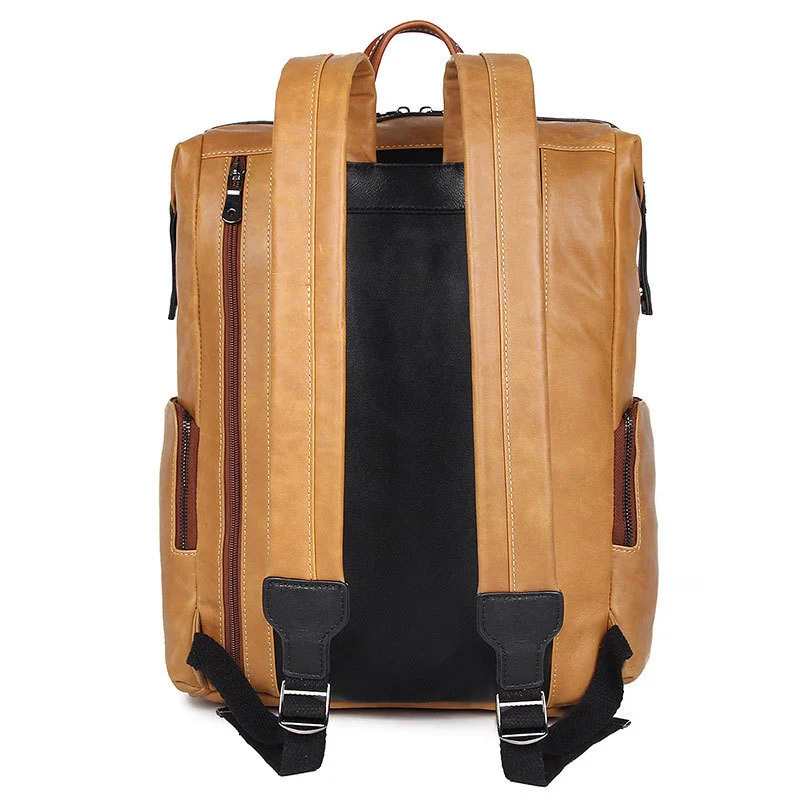 Leather Men Casual 17-Inch Laptop Backpack Travel Backpack Waterproof Men Top Quality Retro Genuine Cowhide First Layer Knapsack