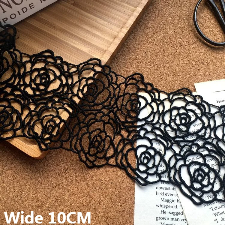 10CM Szeroki elegancki czarny bawełniany poliester Haftowane kwiaty Wstążka Koronkowy kołnierz Dekolt Wykończenie Prezenty ślubne DIY Rzemiosło