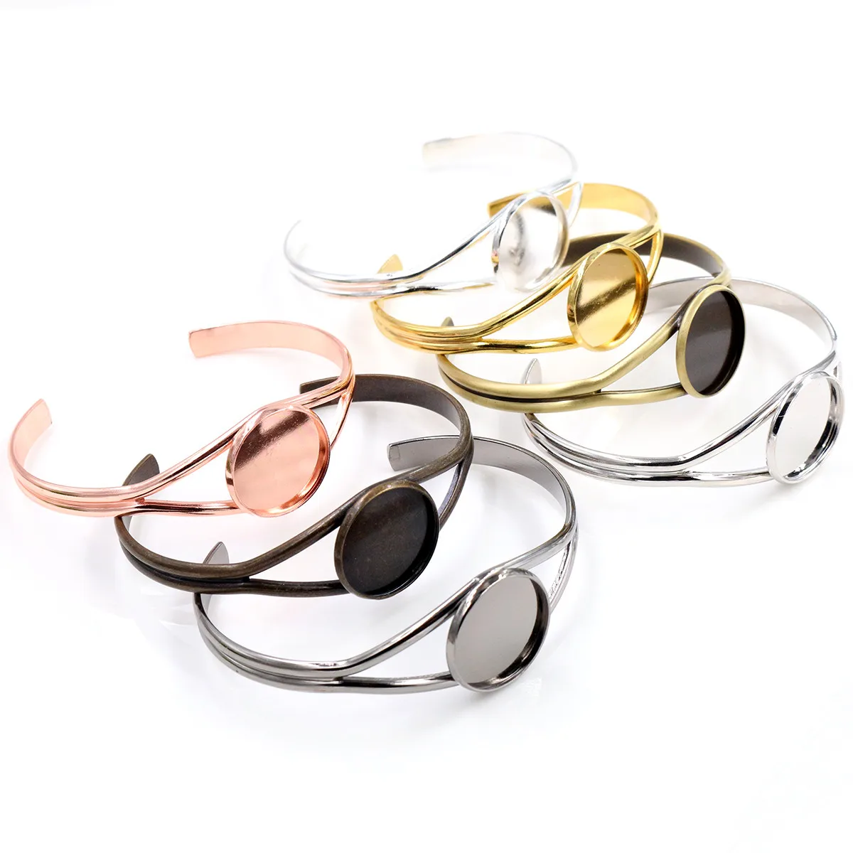 20mm 7 Colors Plated V Shape Bangle Settings Bracelet Cabochon Base Cameo Blank Bezel Tray High Quality Accessories