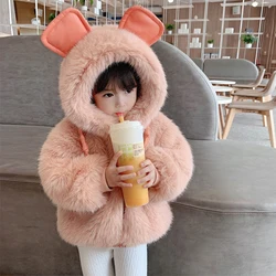 Cute Big Ears Plush Baby Jacket Autumn Winter Warm Faux Fur Coats For Girls Hooded Snow Coat Soft Children Outwear Clothing