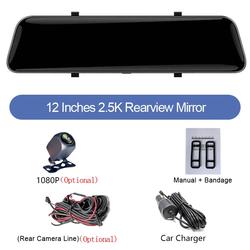 ADDKEY Car Dvr 12 Inch Stream Media RearView Mirror 2K Night Vision Video Recorder Auto Registrar support 1080P Rear View Camera images - 6