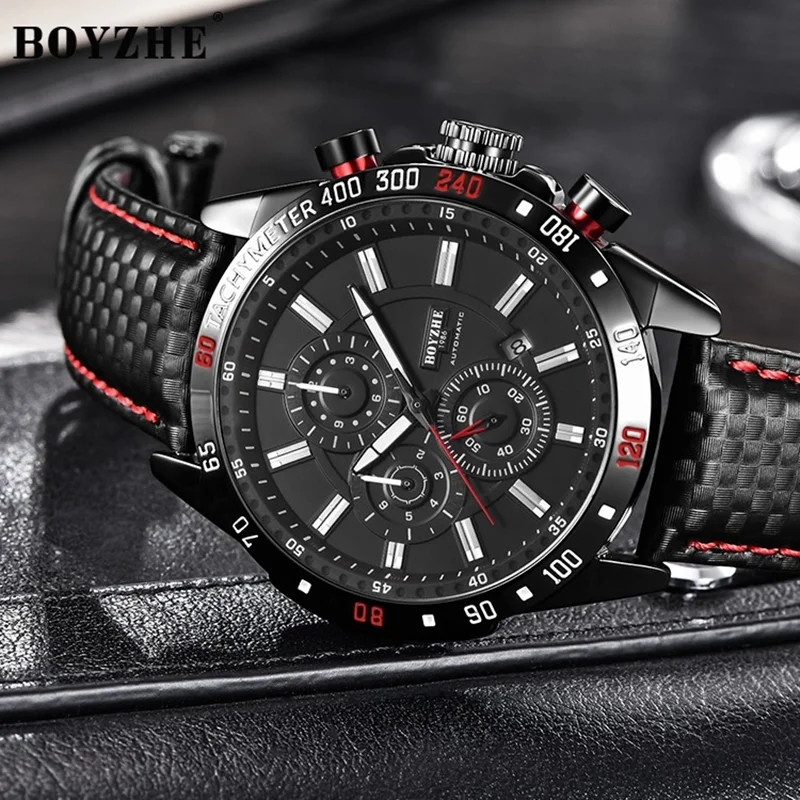 

BOYZHE Business Men Mechanical Watch Automatic Week Month Calendar Display Luminous Waterproof Sport Wrist Watches for Men reloj