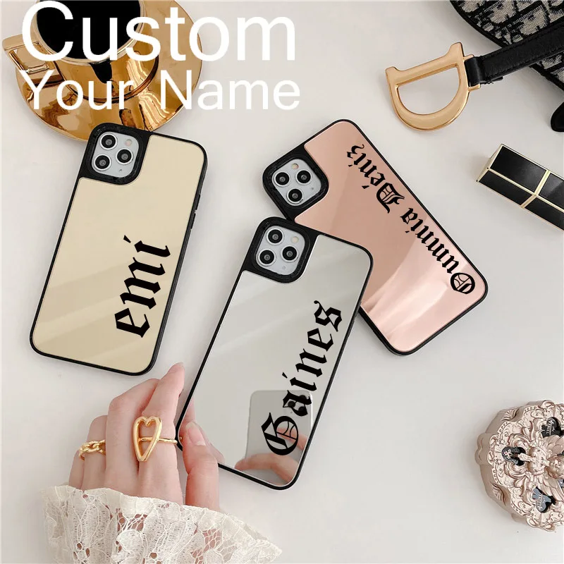 

Custom Name letters logo Luxury Mirror Case for Iphone 11 Pro 12 13 Pro MAX 9 8 7 Plus X XS Max XR Case Shockproof Phone Covers