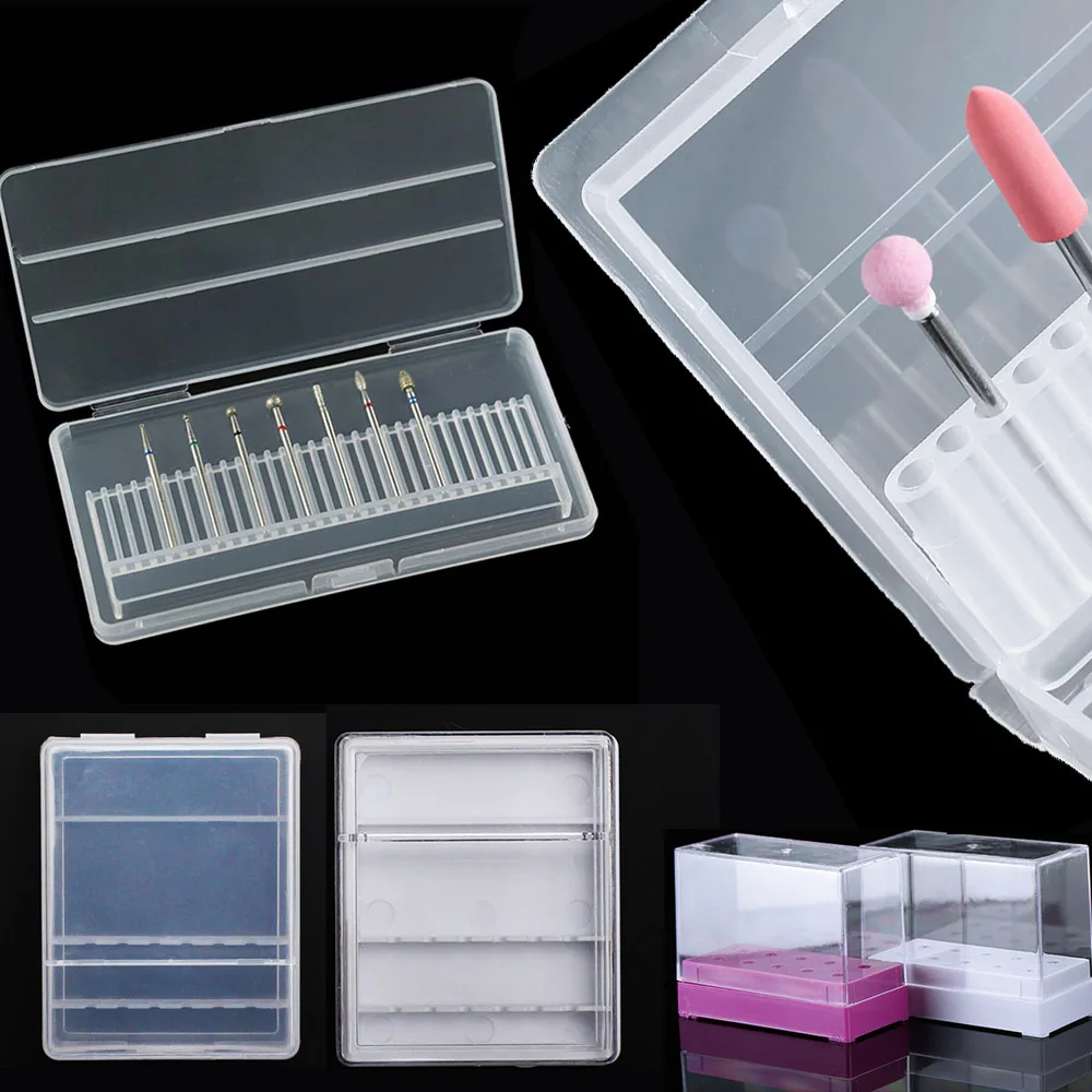 6/10/14/30 Holes Nail Drill Bits Holder Empty Storage Box Manicure Milling Container Cuticle Accessories Acrylic Cover Tools