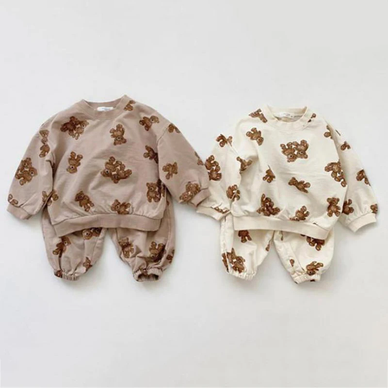 Fashion Baby Girl Clothes Set Kids Cartoon Bear Tops And Pants Suit Toddler Boys Sweatshirt And Trousers 2pcs Baby Boy Clothes