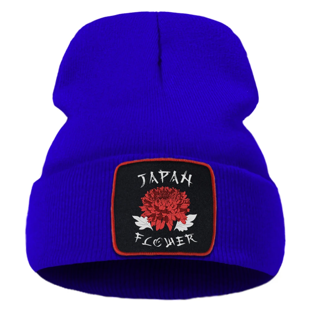 Japan Red Flowers Beauty Comics Printing Mens Knitted Hats Cotoon Warm Winter Hat For Girl Solid Color Simple Women Autumn Cap