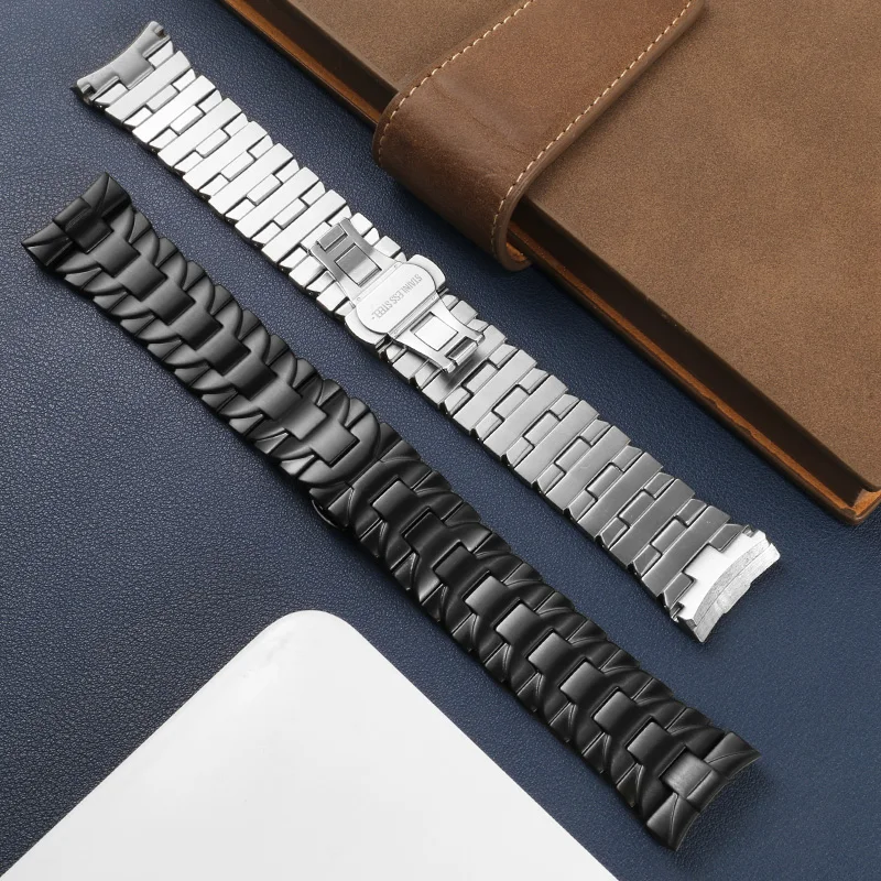 Fine Steel Watchband Replacement Panerai PAM441 111 Series Black Silver Arc Interface Stainless Steel Bracelet 22mm 24mm