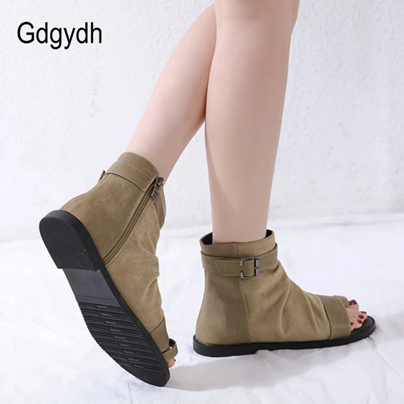 Gdgydh Japanese Style Anime Cosplay Shoes Women Fish Mouth Summer Boots Flat Heel Fashion Buckle Rome Shoes Open Toe With Zipper