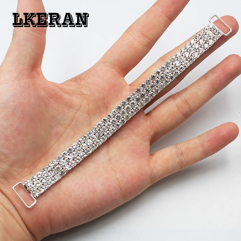 100% New 16/11cm Auto Shrink Three-Rows Rhinestone Chain Bikini Connectors Rings Bukcles Clothing Decoration for Women 2Pcs/Lot image 3
