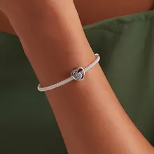 Sterling Silver Heart Cat Charm with Paw Prints #3