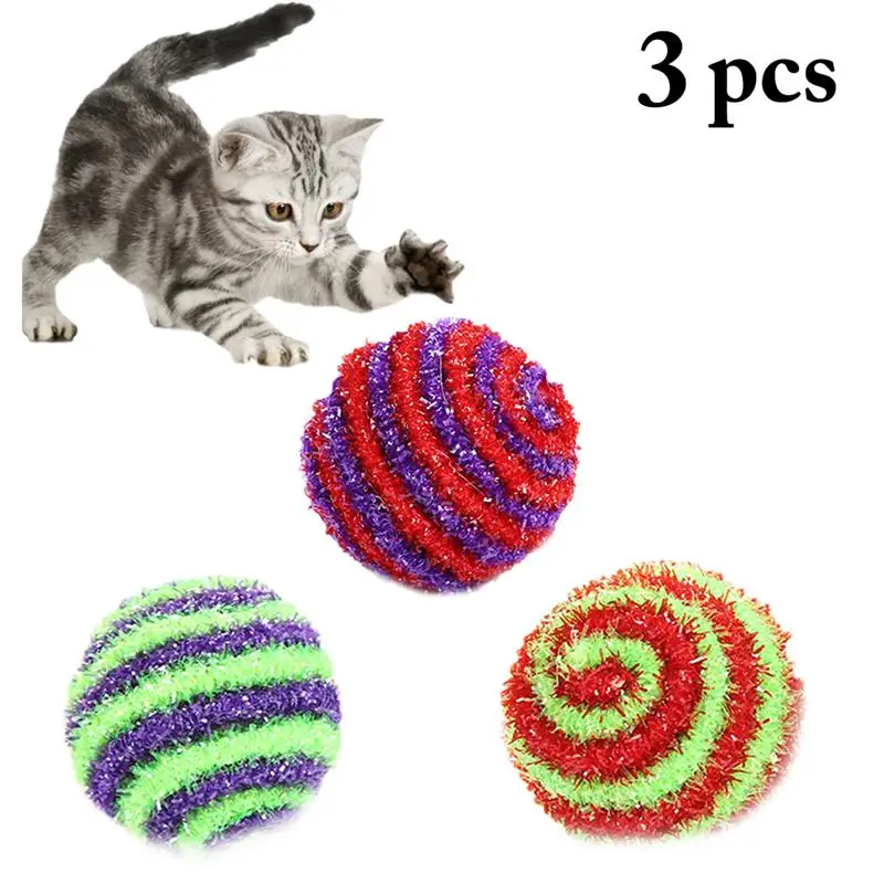 Legendog 3Pcs/Set Cat Ball Toys Glitter Cat Training Toy Cat Interactive Toy For Christmas Pet Supplies Cat Favors Random Color