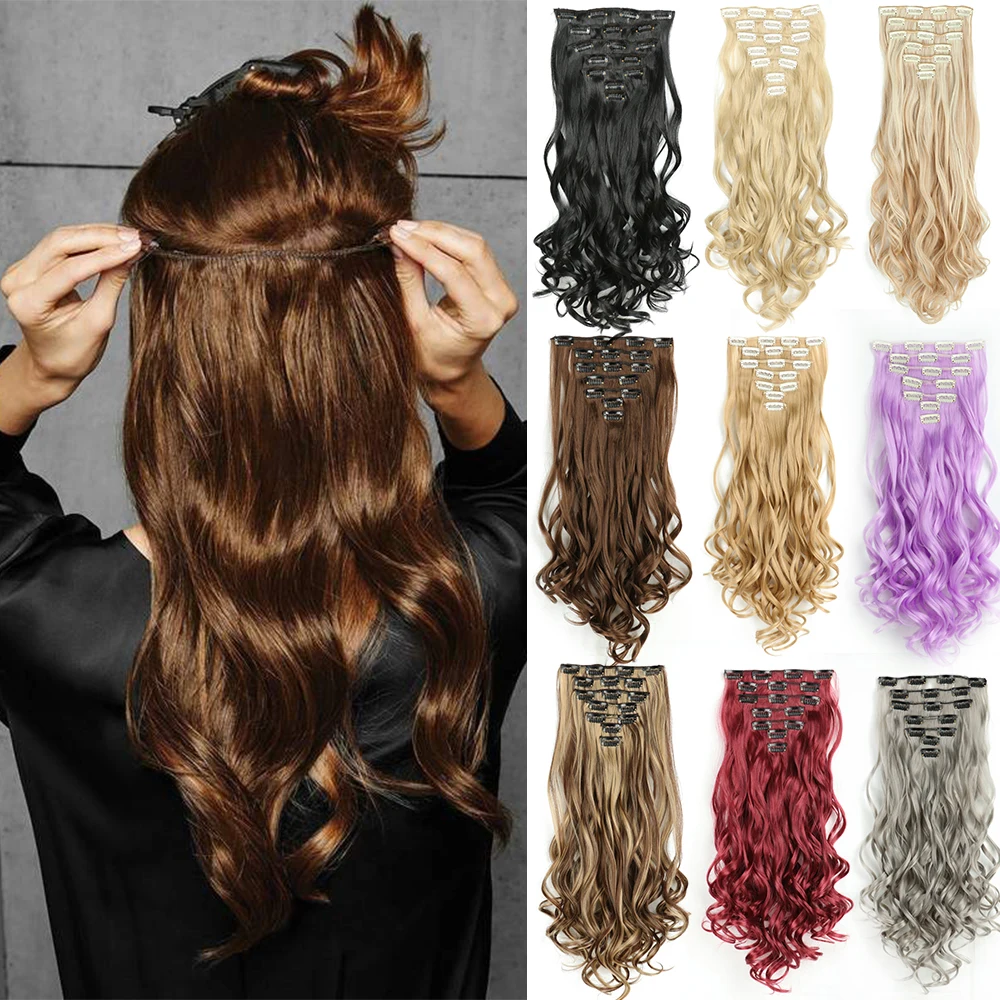 

7Pcs/Set 24" Hairpiece 140G Straight 16 Clips In False Styling Hair Synthetic Clip In Hair Extensions Heat Resistant