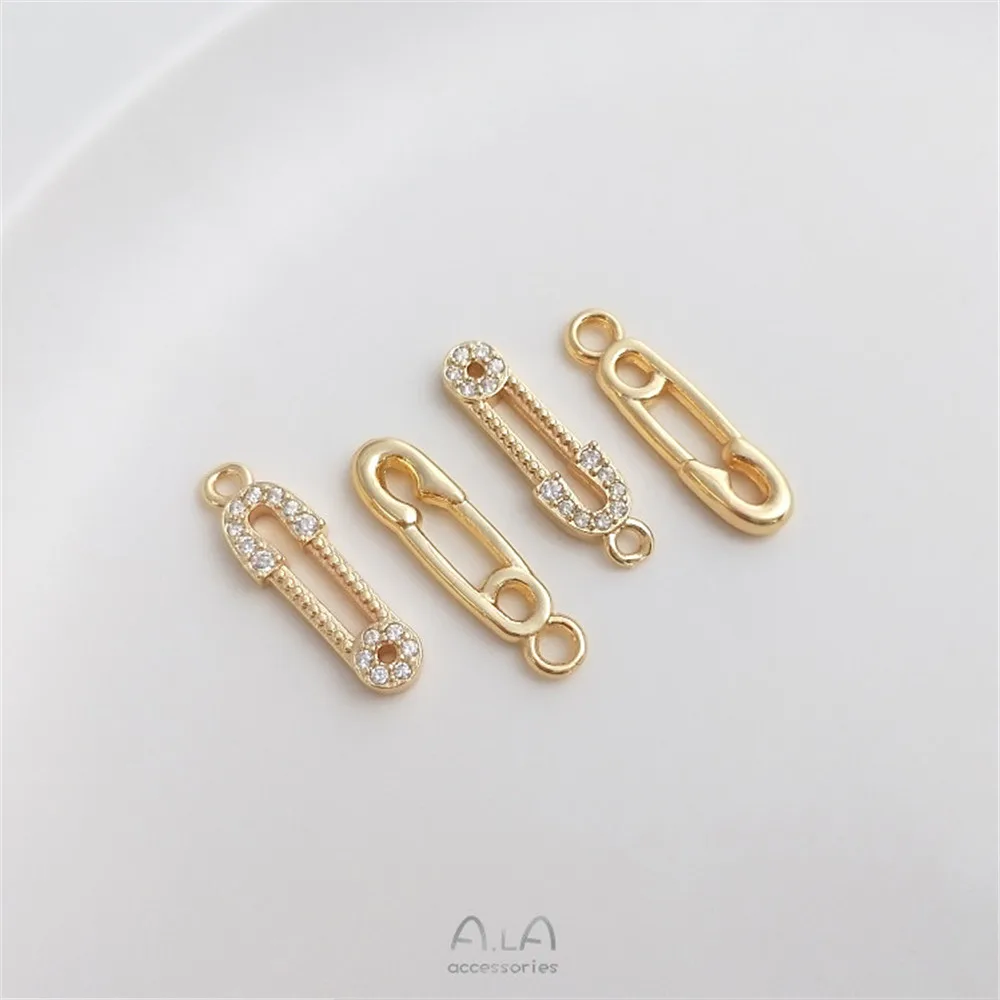 14K Gold Plated Paper clip Pendant Zircon pin pendant Diy clavicle chain earring pendant Accessories