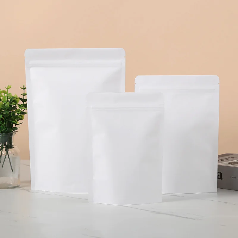 Best Selling Custom White Kraft Paper Self-Supporting Zipper Food Dried Fruit Jewelry Packaging Bag