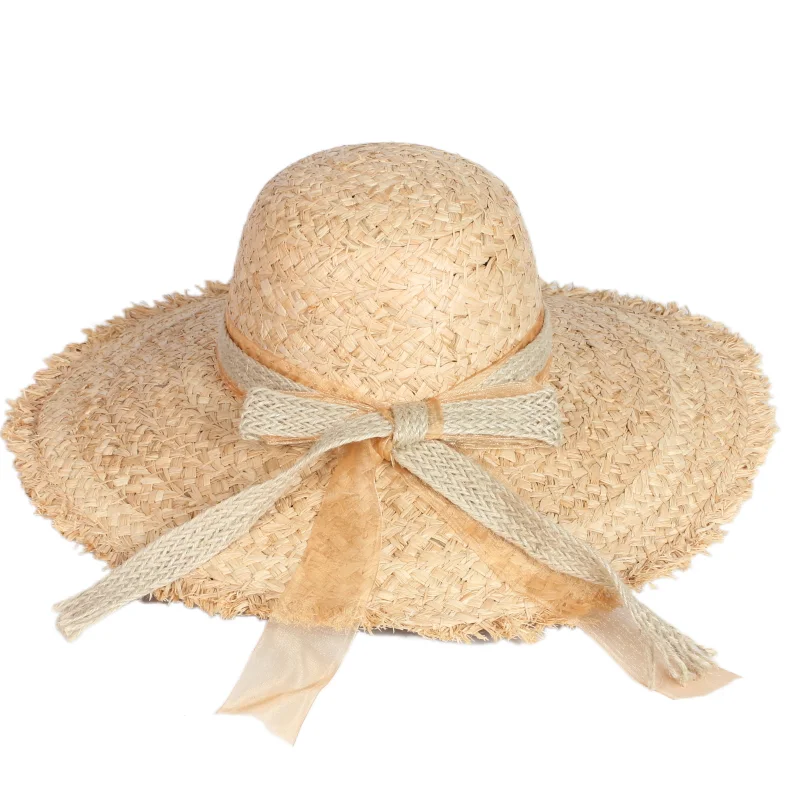 

Wholesale Beach Seaside Holiday Summer Women Sunshade Caps Wide Brim Natural Raffia Straw Hat For Women