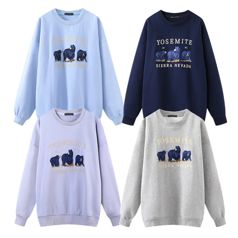 Oversized Girls Soft Cotton Sweatshirts 2022 Spring autumn Fashion Ladies Fleece Pullovers Vintage Women Embroidery Sweatshirt