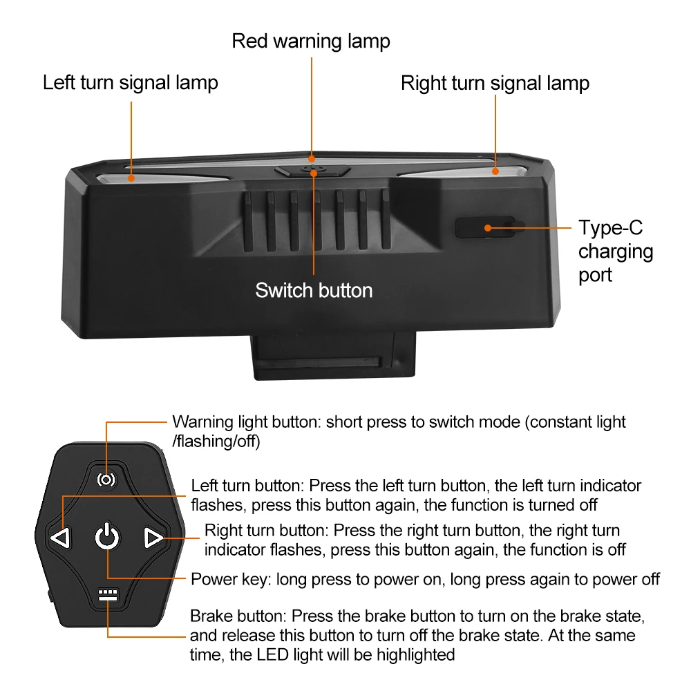 Smart Bike Rear Light Brake Remote Control Turn Signal Taillight USB Charging Bike Lamp LED Warning MTB Bicycle Light