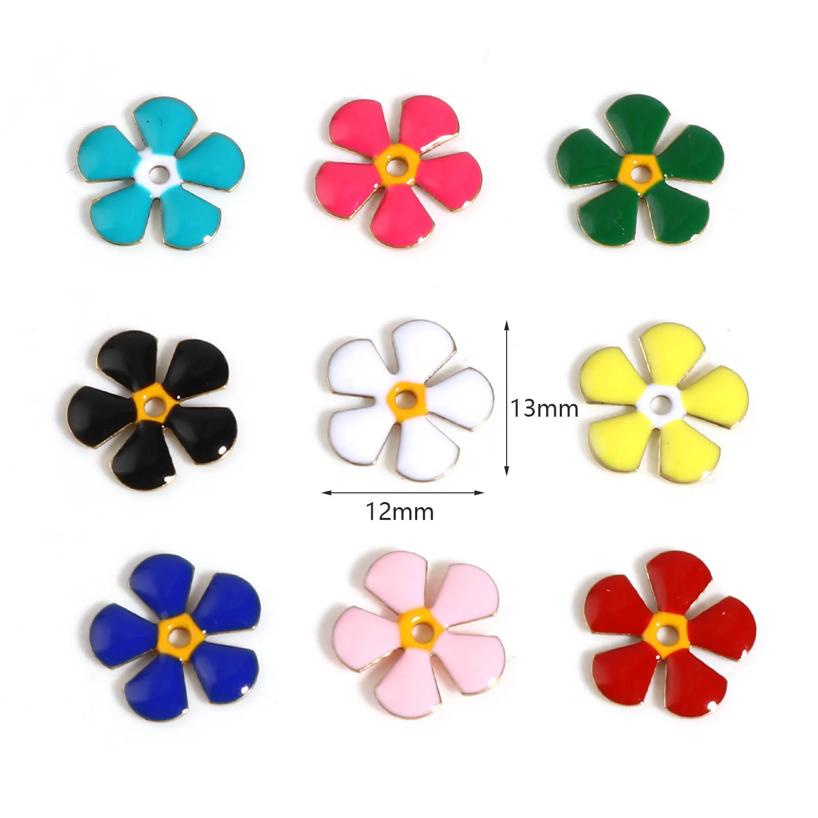 5 PCs Double Sides Enamelled Flower Charms Sequins Spacer Flower Enamel Loose Beads For DIY Bracelet Earrings Jewelry Finding