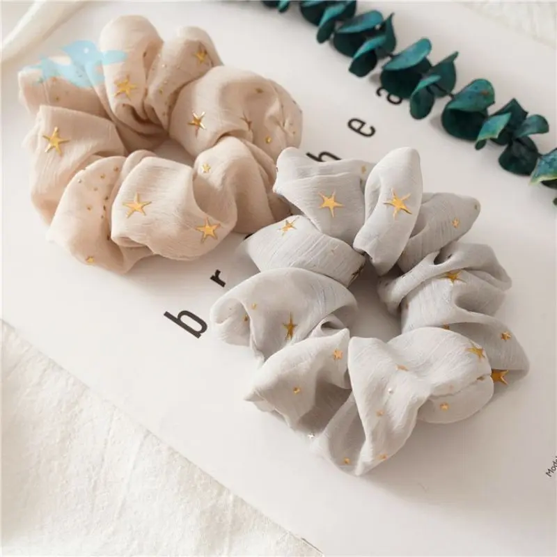 Wholesale Gold Star Printed Elastic Chiffon Cute Hair Scrunchies For Girls Scrunchies Pack