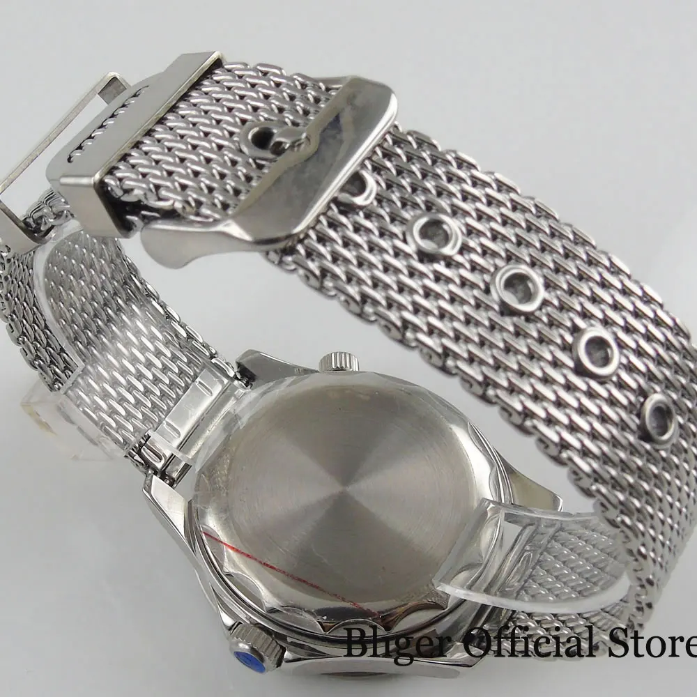 BLIGER Relógio Mecânico para Homens, Banda de Malha de Aço Inoxidável, Bisel Rotativo, Sapphire Glass, Data, 24 Jewel, NH35, PT5000, MIYOTA 8215,