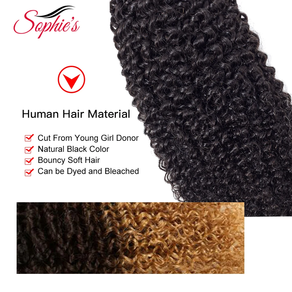 Sophie\'s Peruvian Hair Bundles Kinky Curly Hair Bundles Non-Remy Human Hair Bundles With Closure Double Weft Hair Extension