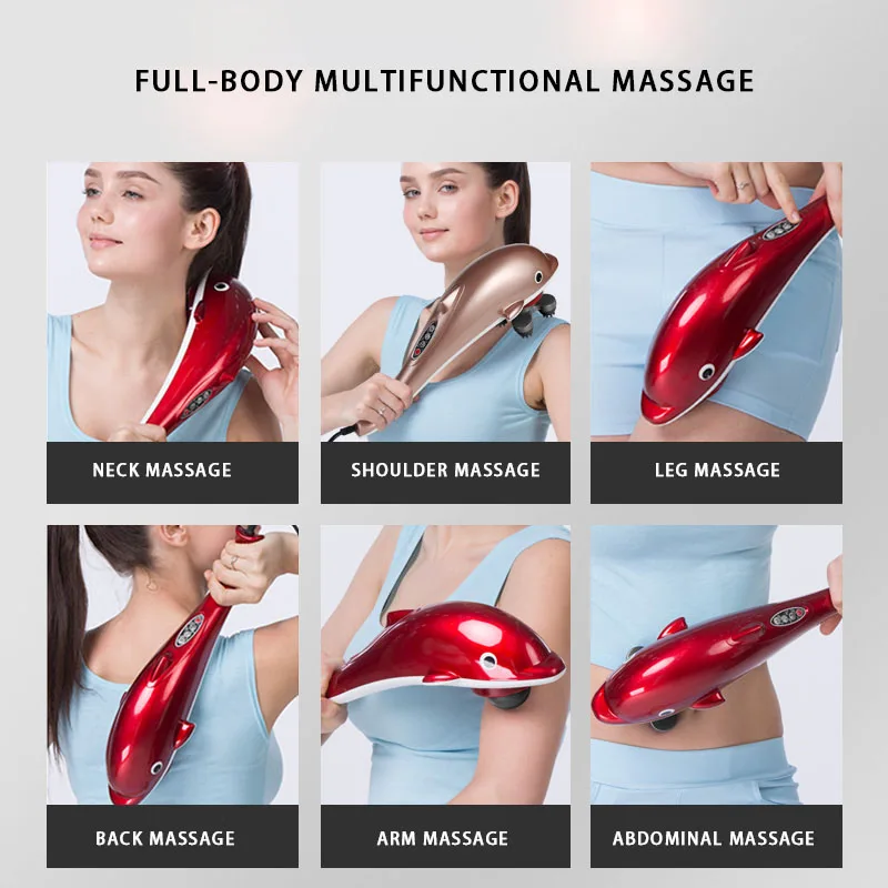 Handheld electric head neck lumbar back live dolphins massager acupuncture point massage stick-am45