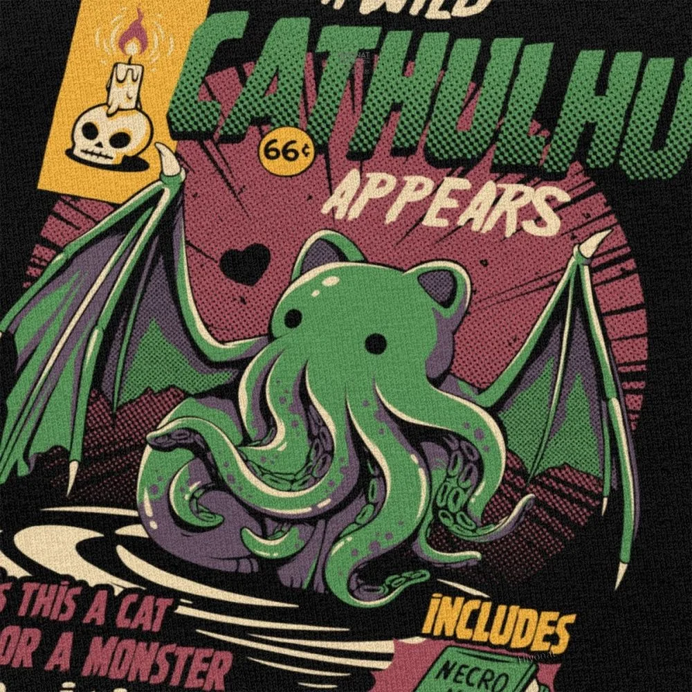 Classic A Wild Cthulhu T Shirt Men Short Sleeve Leisure Cat or Monster Tee Kaiju Lovecraft Movie T-shirt Cotton Tshirt Gift Idea