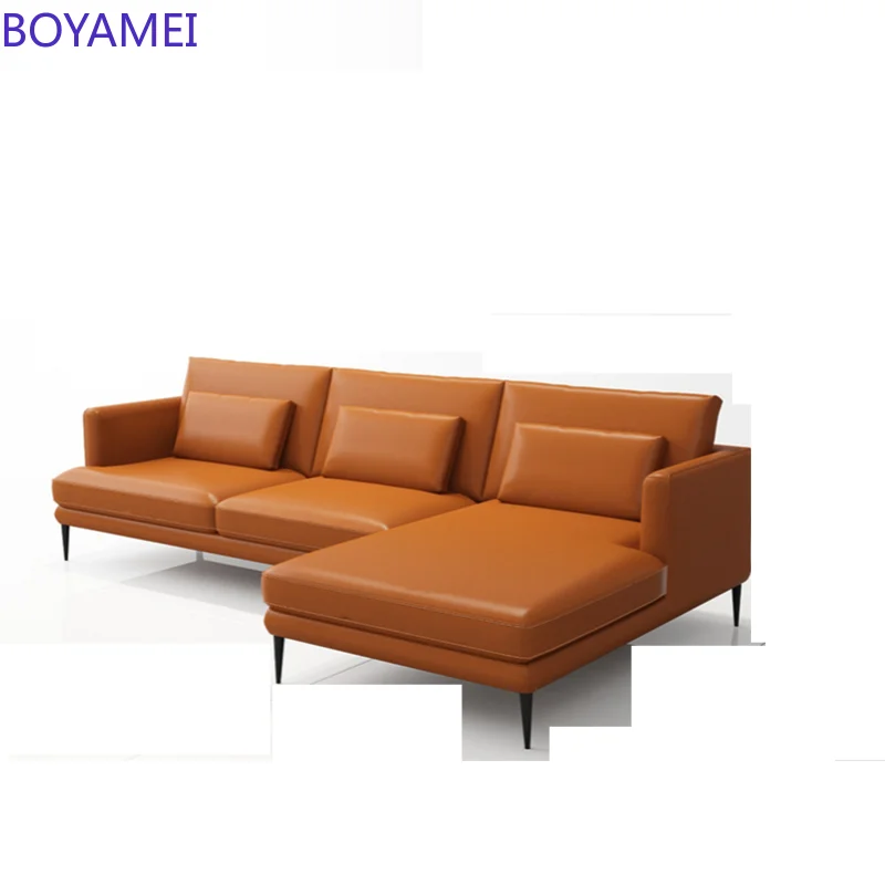 Nordic leather sofa first floor cowhide small apartment living room Italian modern three-person down light luxury leather sofa