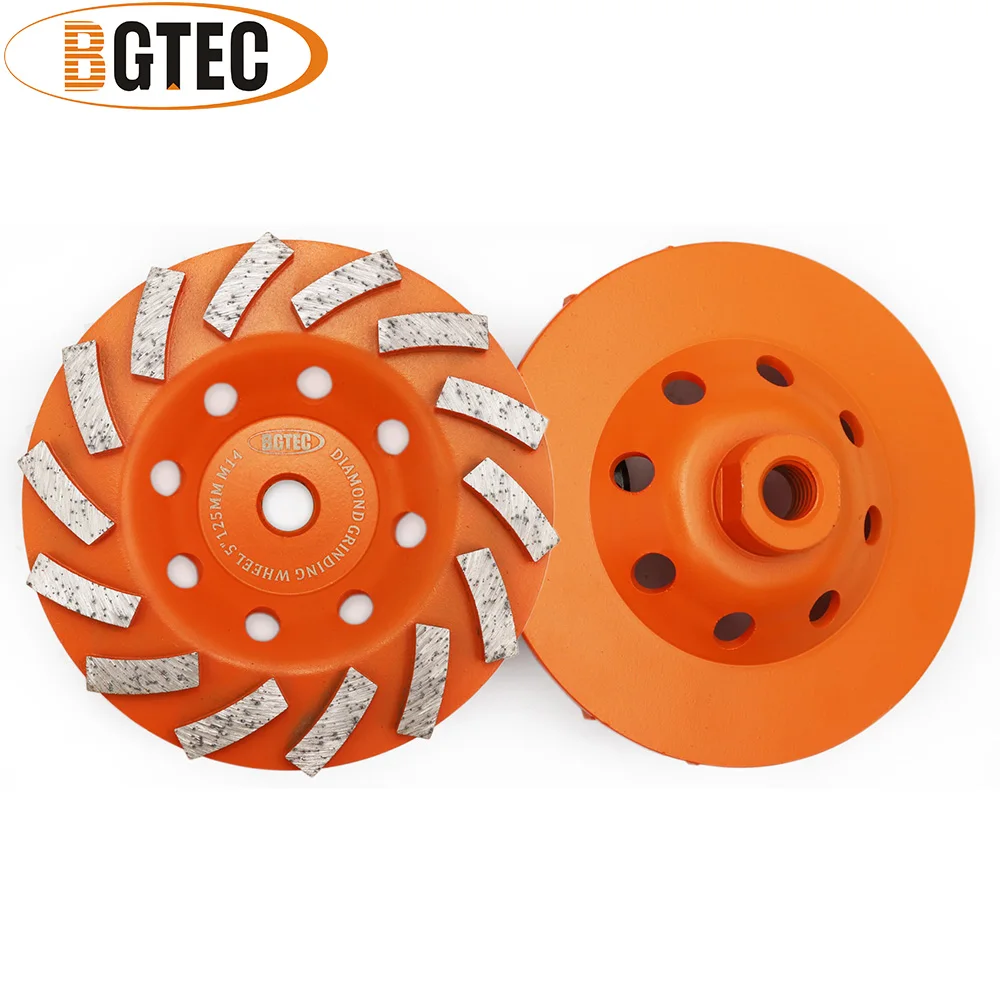 BGTEC 2pcs 5Inch M14 Thread Diamond Turbo Row Grinding Cup Wheel Dia125mm Polishing Disc Marble Concrete Tile Masonry