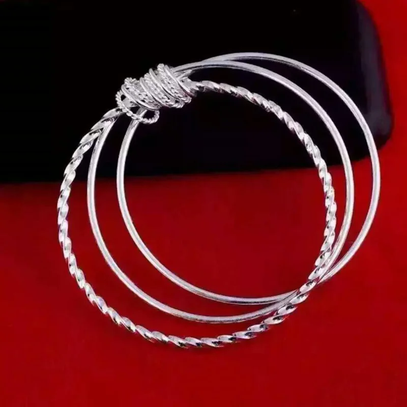 Trendy Bangles For Women 925 Sterling Silver Jewelry Three Lines Geometric Bangle Charm Lady Different Occasion Accessories