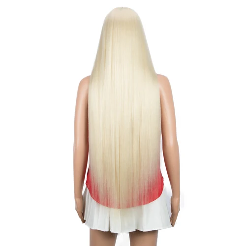 Imagen 2 del producto FASHION IDOL-pelucas frontales de encaje liso y largo para mujer, pelucas sintéticas de Cosplay para mujer, pelo rubio degradado Natural BIO, 38 pulgadas