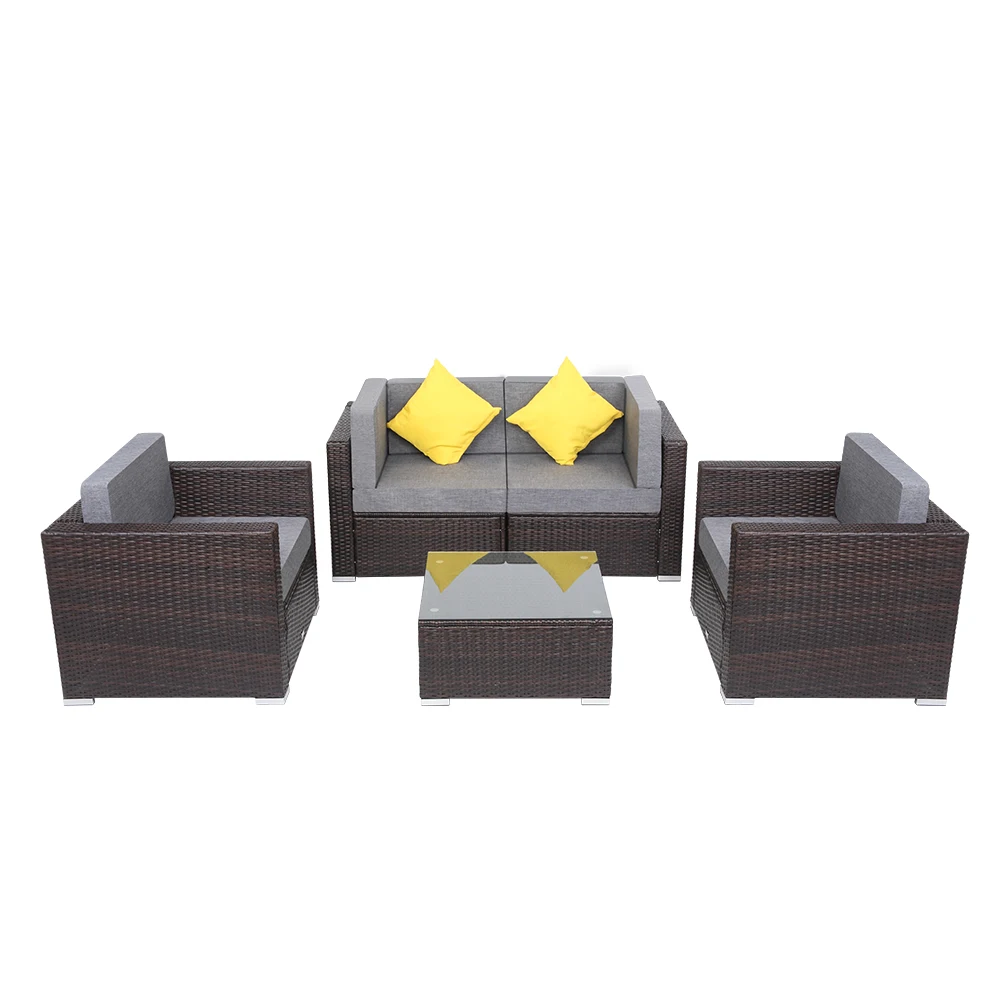 US Warehouse 5 Pieces Patio PE Wicker Rattan Corner Sofa Set  Patio Furniture Set In Stock  for the outdoors