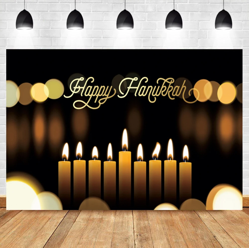 Laeacco Happy Hanukkah Background 9 Candles Light Bokeh Dot Polka Home Decor Custom Photographic Photo Backdrop For Photo Studio