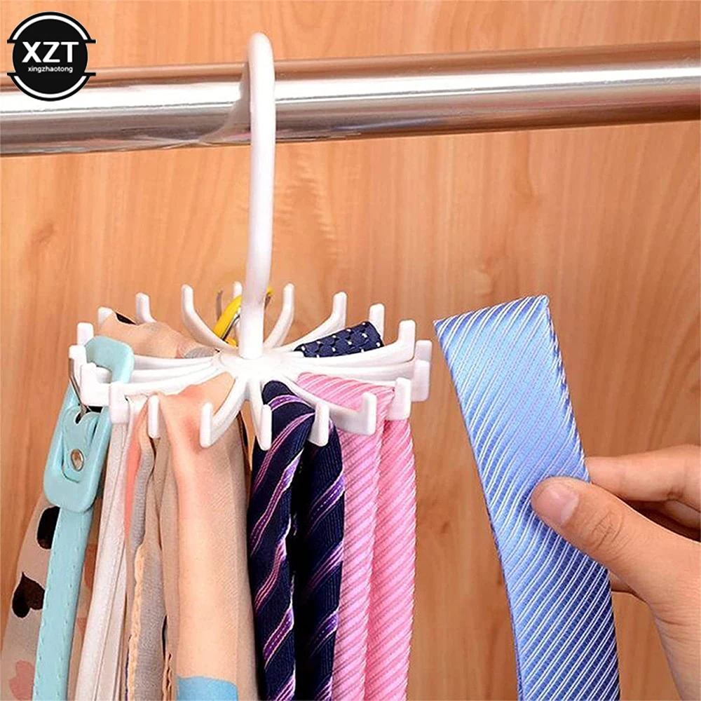 Tie Hanger Plastic Portable Tie Rack Closets Rotating Hook Holder Belt Clothes Tie Rack Storage Multifunction Ties Holder