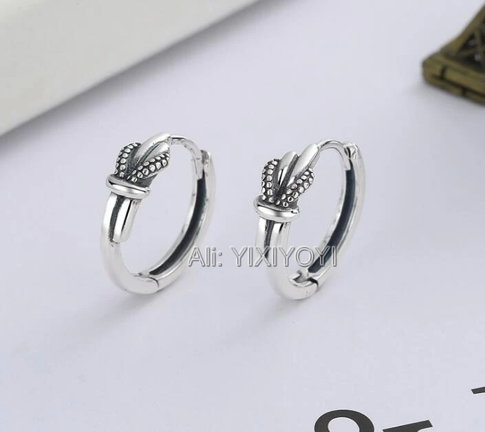 

YIXIYOYI 925 Sterling Silver Retro Tied Knot Stud Ear Earring Vintage Thai Silver Earrings for Woman Charm Punk Gift Jewelry
