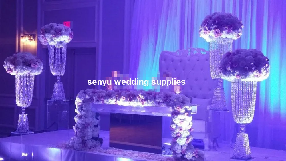 

10pcs) 80cm/100cm )Tall Crystal Wedding Aisle Pillar Metal acrylic crystal bead Flower Display Stand senyu0574