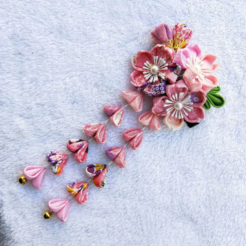 1Pcs สไตล์ญี่ปุ่นทำด้วยมือ DIY Sakura พู่ Hairpin สำหรับ Hanfu Kimono Daily Decor อุปกรณ์เสริมผู้หญิงคลิปผมสาวของขวัญ