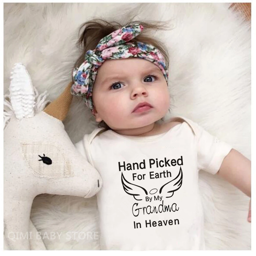 Hand Picked for Earth By My Grandpa/grandma In Heaven Baby Bodysuit Romper Summer Short Sleeve Cotton Baby Girl Boy Ropa Clothes