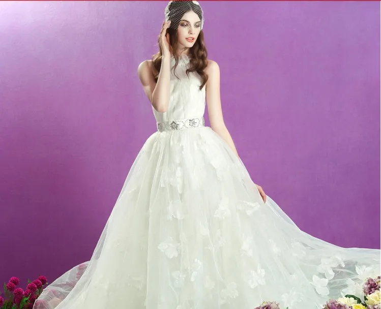 Frete grátis barato vestido de baile mais noiva 2021 novo vestido de noiva quente cinto alta pescoço flores vestido de noiva vestidos de casamento personalizados